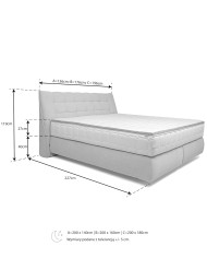 Łóżko kontynentalne Diuna 160x200, materac zintegrowany z topperem, Wersal