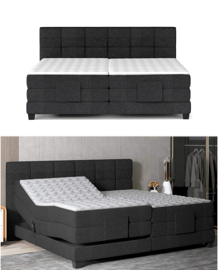 Łóżko kontynentalne Eagle 160x200 cm, boxspring, elektrycznie regulowane, tapicerowane, materace, Wersal