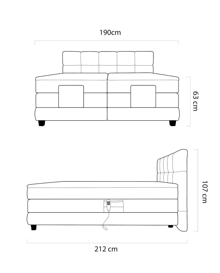 Łóżko kontynentalne Eagle 180x200 cm, boxspring, elektrycznie regulowane, tapicerowane, materace, Wersal