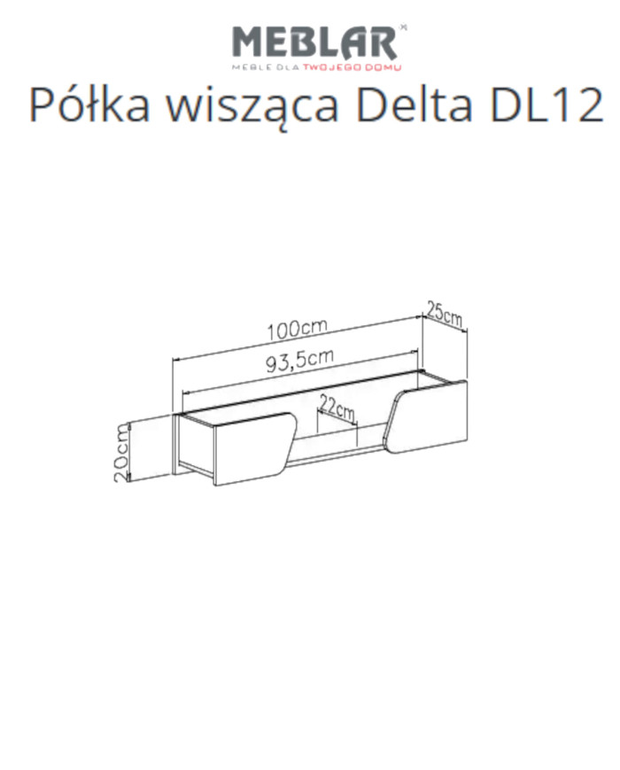 Półka wisząca Delta DL13, panel z dwoma półkami, Dąb/ Antracyt, MEBLAR