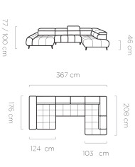 Narożnik Mavel XL, regulowane zagłówki, wysuwane siedzisko, Wersal