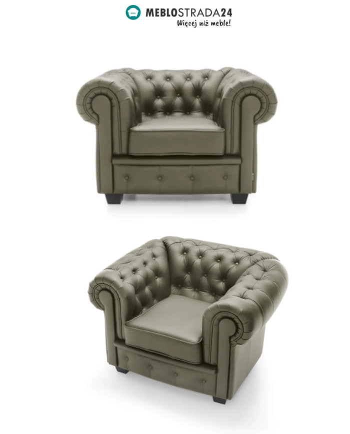 Fotel Chesterfield, skóra naturalna, Wersal
