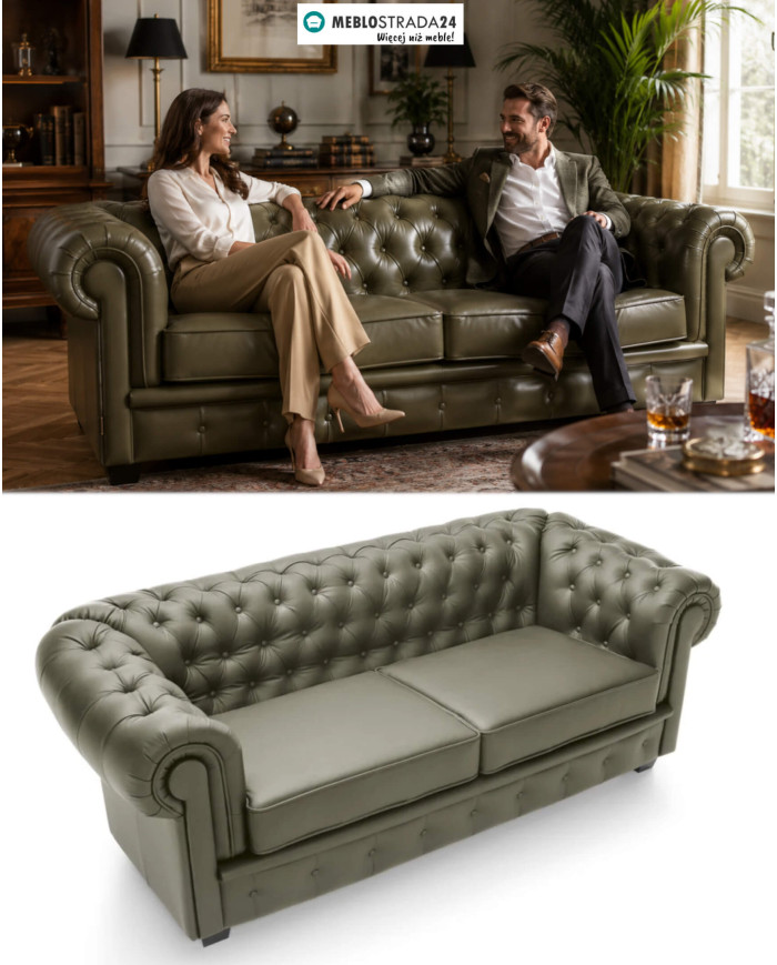 Sofa Chesterfield 3, skóra naturalna, Wersal