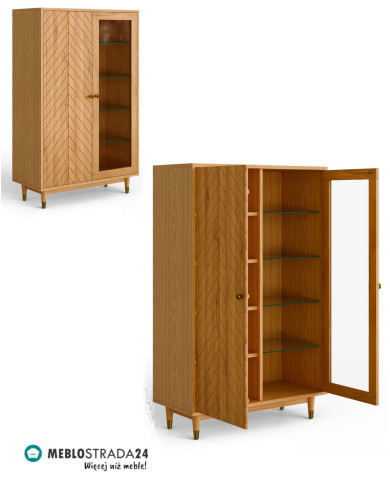 Witryna niska Jora JE-80, dwudrzwiowa, przeszklona, front lity dąb olejowany, SIUDY
