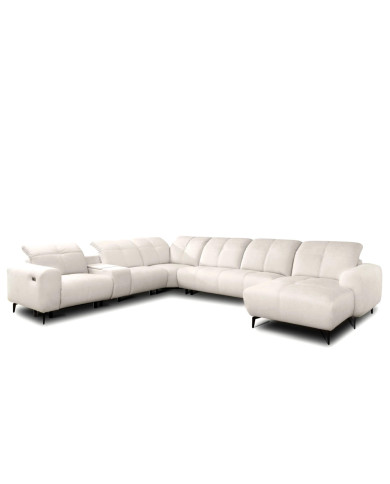 Narożnik Este OB+3+R+1+PANEL P+1B REC, recliner, schowek, regulowane zagłówki, Stagra