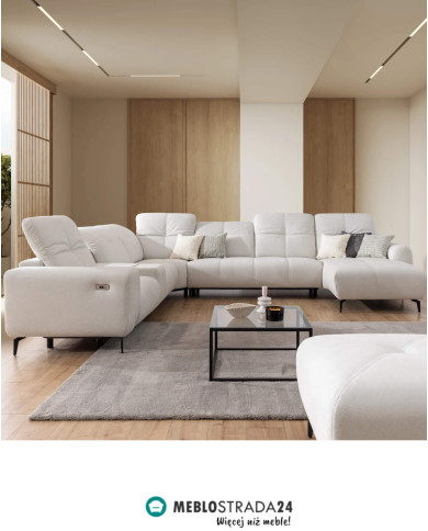 Narożnik Este OB+3+R+1+PANEL P+1B REC, recliner, schowek, regulowane zagłówki, Stagra