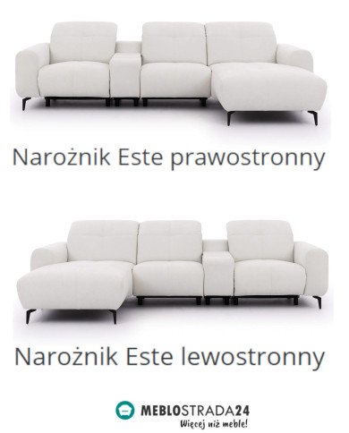 Narożnik Este, OB+1+PANEL P+1B, schowek, regulowane zagłówki, Stagra