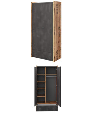 Szafa Fargo FG-02, dwudrzwiowa z szufladą, Świerk alpejski/ Raw steel, LENART