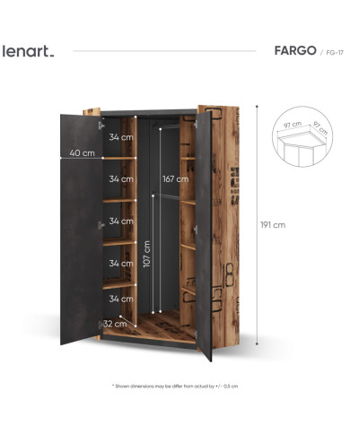 Szafa narożna Fargo FG-17, dwudrzwiowa, Świerk alpejski/ Raw steel, LENART
