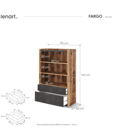 Regał Fargo FG-05, półki, szuflady, Świerk alpejski/ Raw stell, LENART