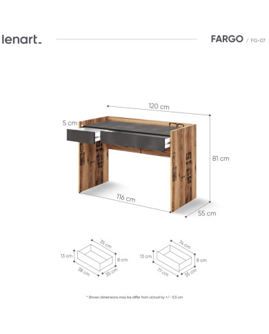 Biurko Fargo FG-07 z szufladami, Świerk alpejski/ Raw stell, LENART