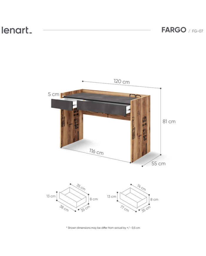 Biurko Fargo FG-07 z szufladami, Świerk alpejski/ Raw stell, LENART