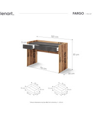 Biurko Fargo FG-07 z szufladami, Świerk alpejski/ Raw stell, LENART