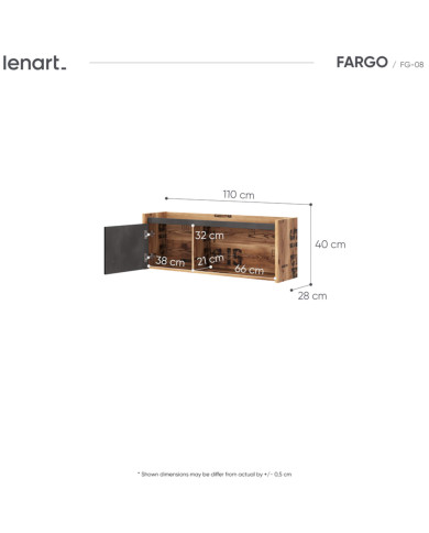 Półka wisząca Fargo FG-08, regał z zamykaną szafką, Świerk alpejski/ Raw steel, LENART