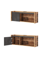 Półka wisząca Fargo FG-08, regał z zamykaną szafką, Świerk alpejski/ Raw steel, LENART