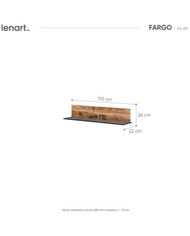 Półka wisząca Fargo FG-09, Świerk alpejski/ Raw steel, LENART