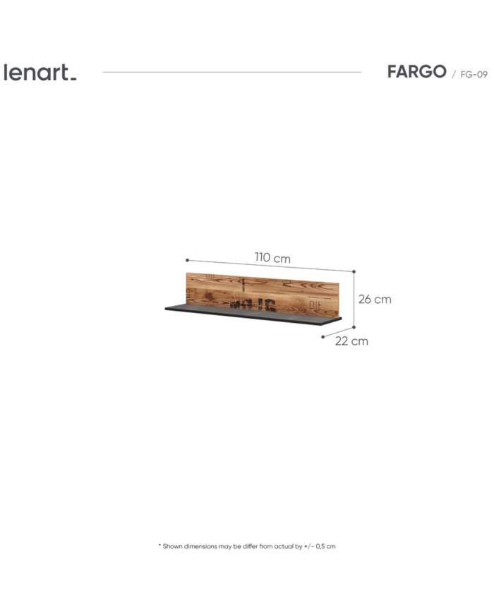 Półka wisząca Fargo FG-09, Świerk alpejski/ Raw steel, LENART