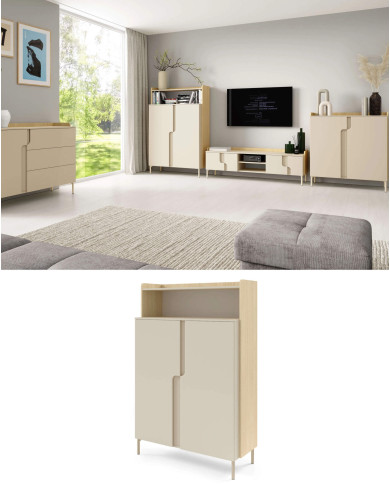Komoda Wysoka Positano PO4, dwudrzwiowa z wnęką regałową, Dąb mavelie/ Macadamia, MEBLAR