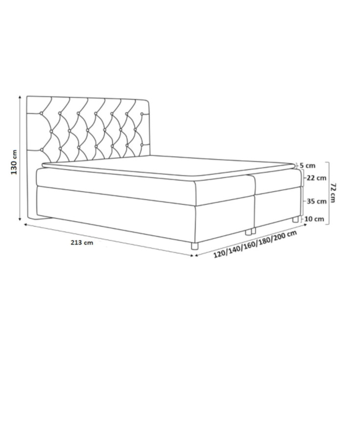 Łóżko kontynentalne Kenia 120x200, tapicerowane, materac, topper-6