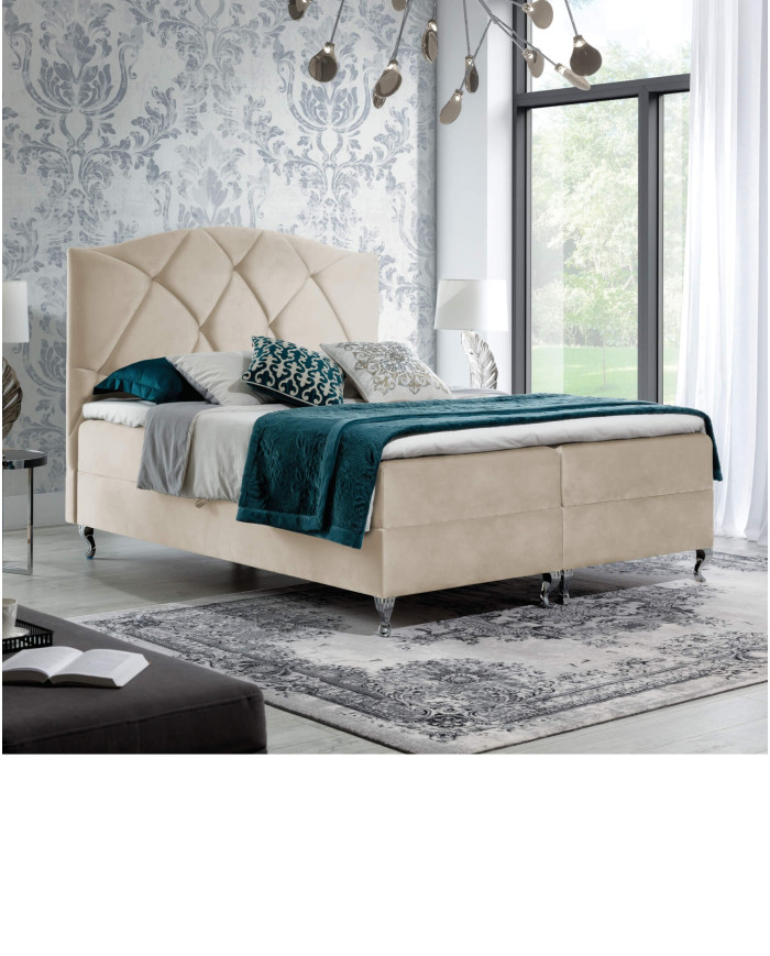 Łóżko kontynentalne Nicea 160x200, tapicerowane, materac, topper-1