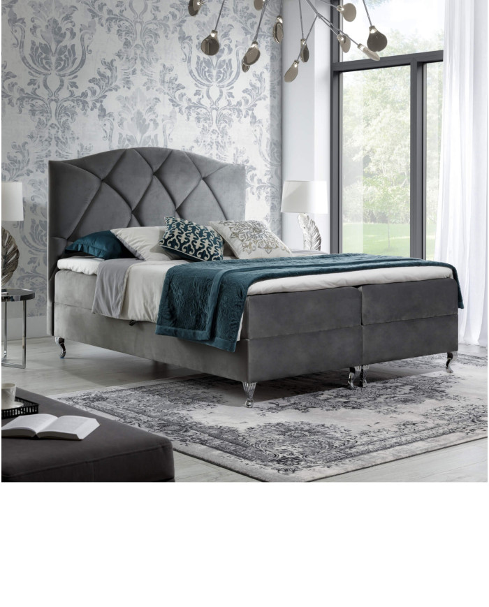 Łóżko kontynentalne Nicea 160x200, tapicerowane, materac, topper-5