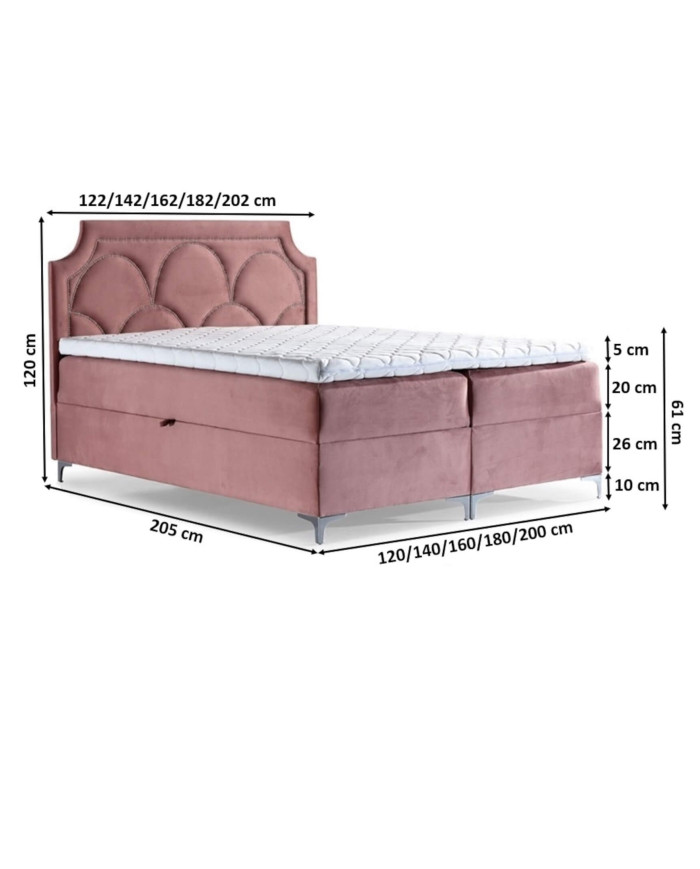 Łóżko kontynentalne Naomi 140x200, tapicerowane, materac, topper-5
