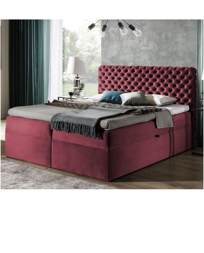 Łóżko kontynentalne London 140x200, tapicerowane, materac, topper-3