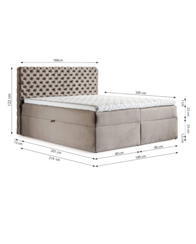 Łóżko kontynentalne London 200x200, tapicerowane, materac, topper-7 Łóżko kontynentalne London 200x200, tapicerowane, materac, topper-7