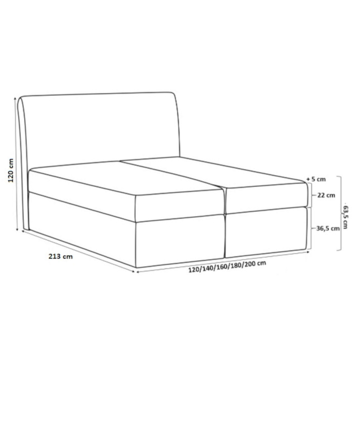 Łóżko kontynentalne Rita 120x200, tapicerowane, materac, topper, pojemnik, Lars