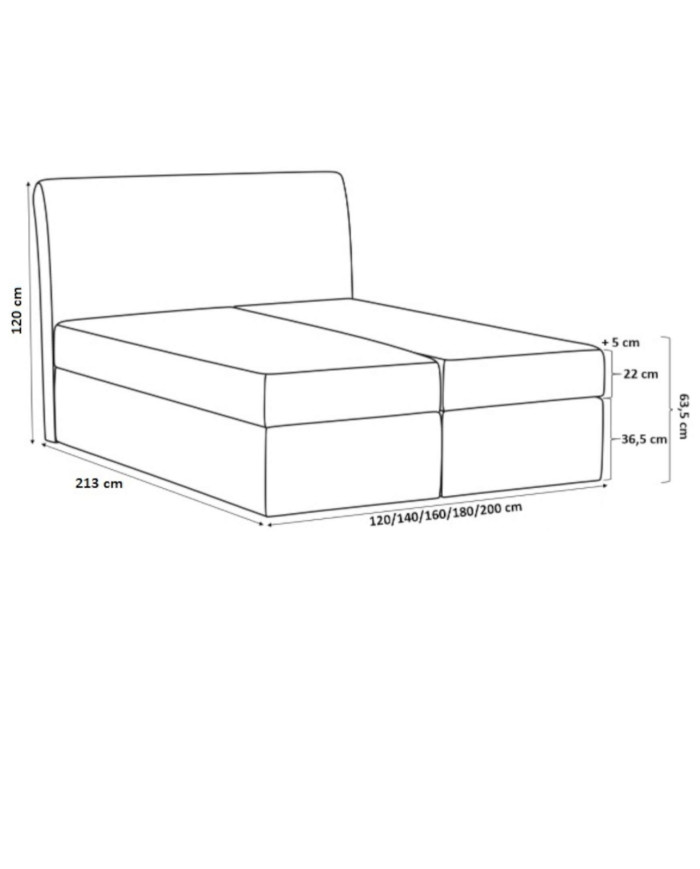 Łóżko kontynentalne Orion 160x200, tapicerowane, materac, topper, pojemnik, Lars