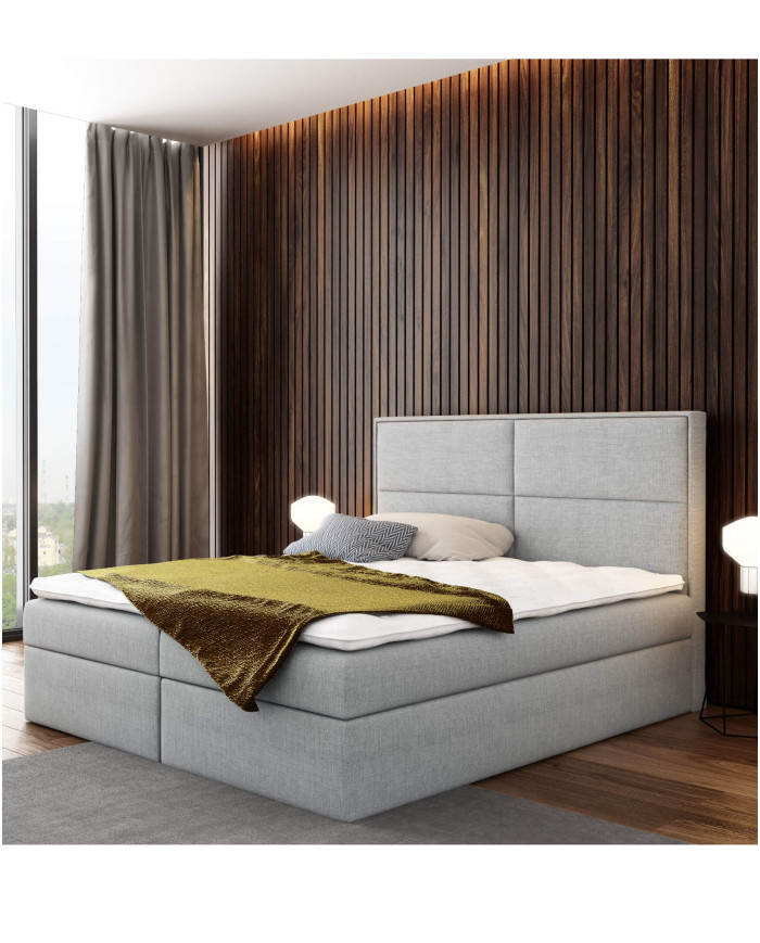 Łóżko kontynentalne Criss 120x200, tapicerowane, materac, topper, pojemnik, Lars