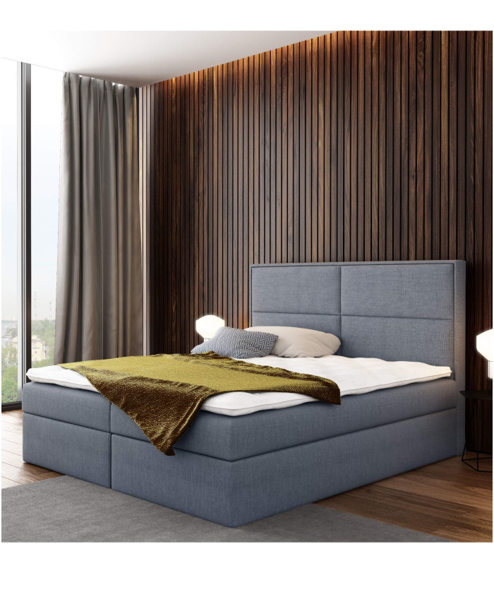 Łóżko kontynentalne Criss 160x200, tapicerowane, materac, topper, pojemnik, Lars