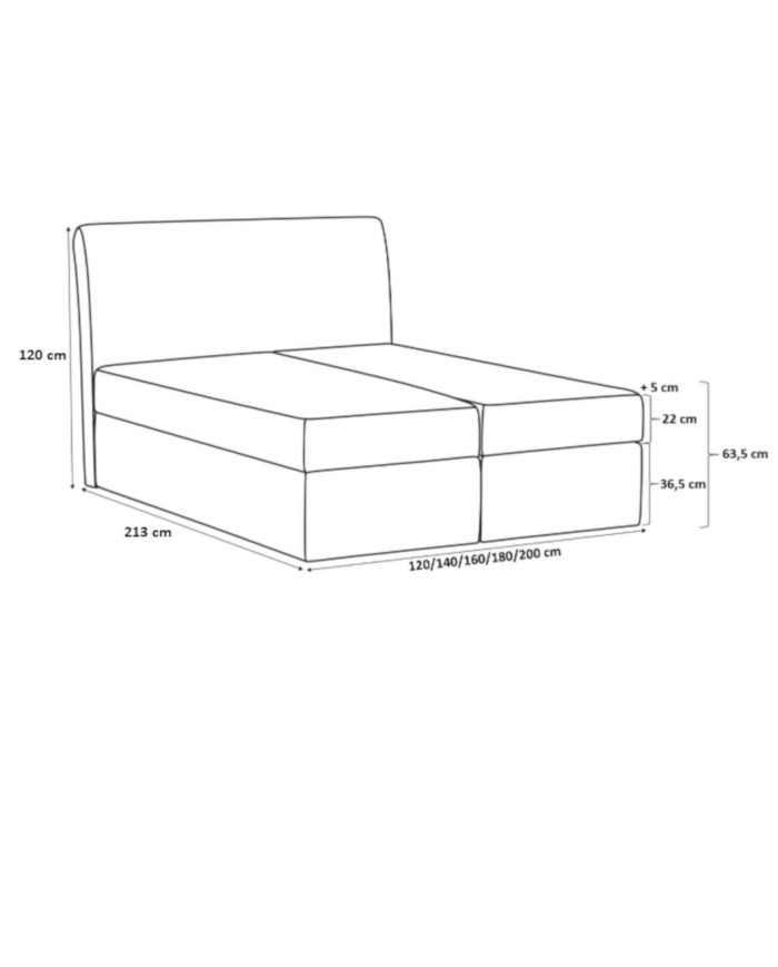 Łóżko kontynentalne Criss 180x200, tapicerowane, materac, topper, pojemnik, Lars
