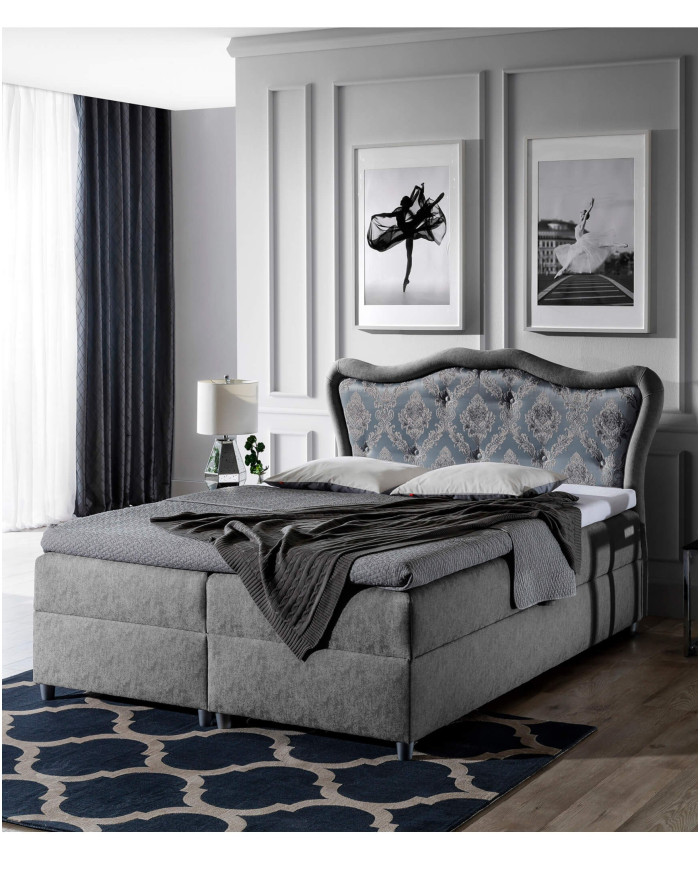 Łóżko kontynentalne Boston 160x200, tapicerowane, materac, topper, pojemnik, Lars