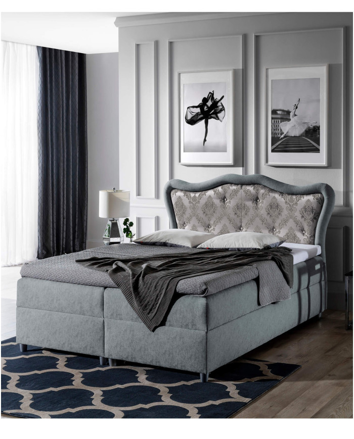 Łóżko kontynentalne Boston 180x200, tapicerowane, materac, topper, pojemnik, Lars