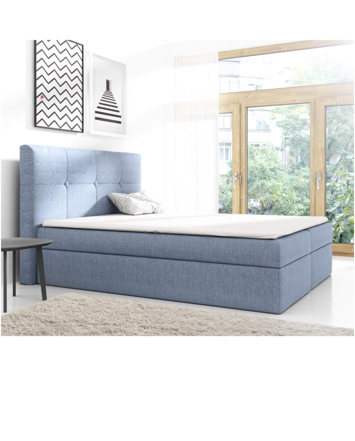 Łóżko kontynentalne Smarty 140x200, tapicerowane, materac, topper, pojemnik, Lars