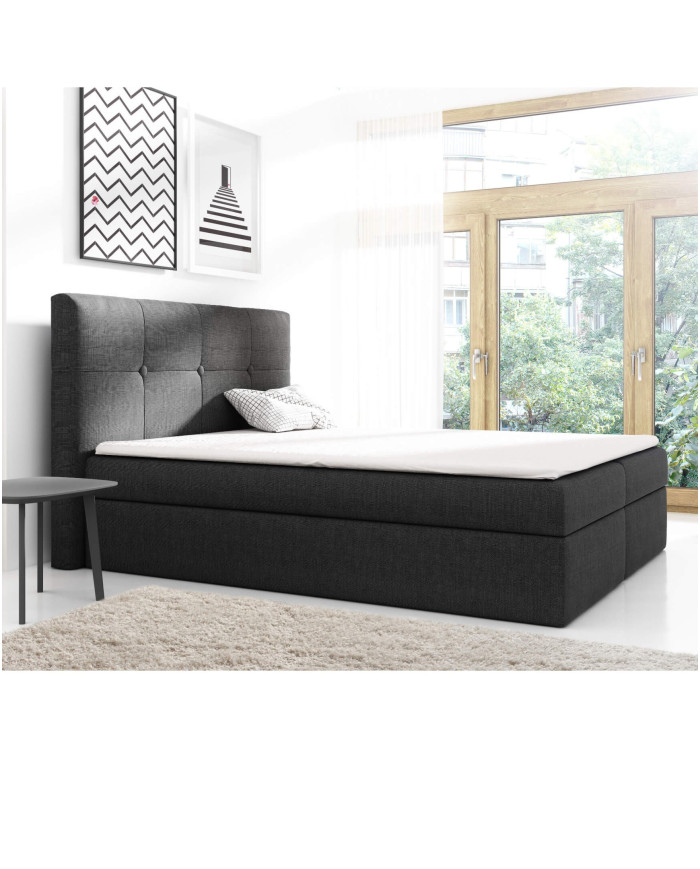 Łóżko kontynentalne Smarty 200x200, tapicerowane, materac, topper, pojemnik, Lars