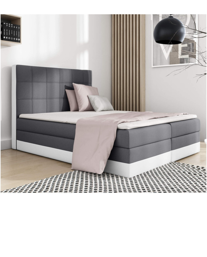 Łóżko kontynentalne Simple 120x200, tapicerowane, materac, topper, pojemnik, Lars