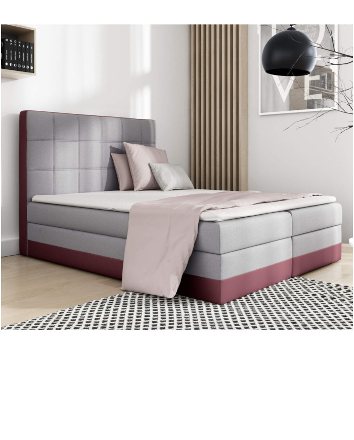 Łóżko kontynentalne Simple 140x200, tapicerowane, materac, topper, pojemnik, Lars