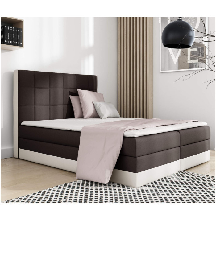 Łóżko kontynentalne Simple 140x200, tapicerowane, materac, topper, pojemnik, Lars