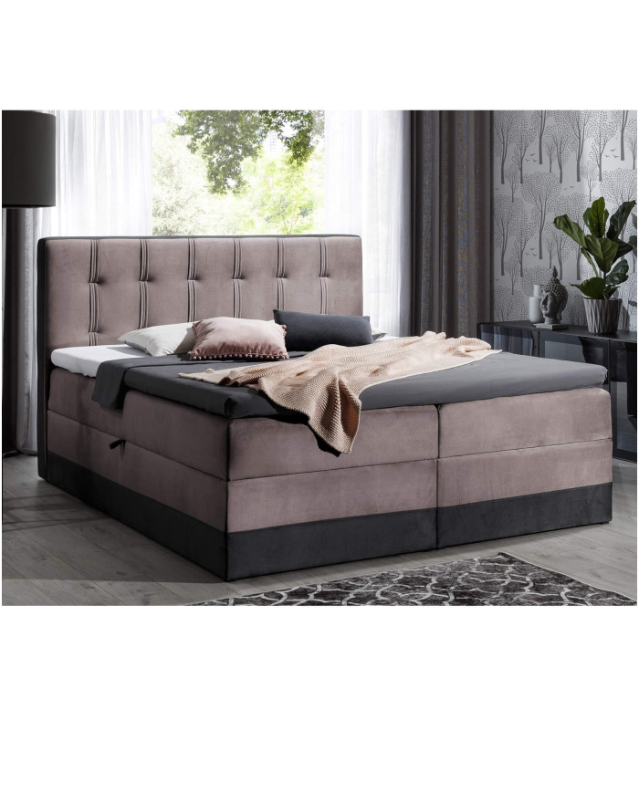 Łóżko kontynentalne Orlando 140x200, tapicerowane, materac, topper, pojemnik, Lars