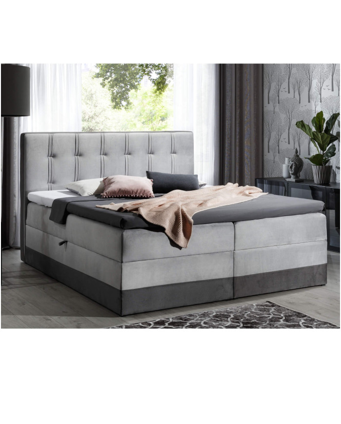 Łóżko kontynentalne Orlando 160x200, tapicerowane, materac, topper, pojemnik, Lars