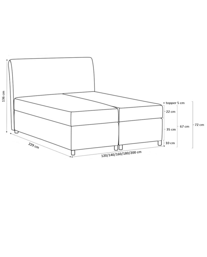 Łóżko kontynentalne Osaka120x200, tapicerowane, materac, topper, pojemnik, Lars