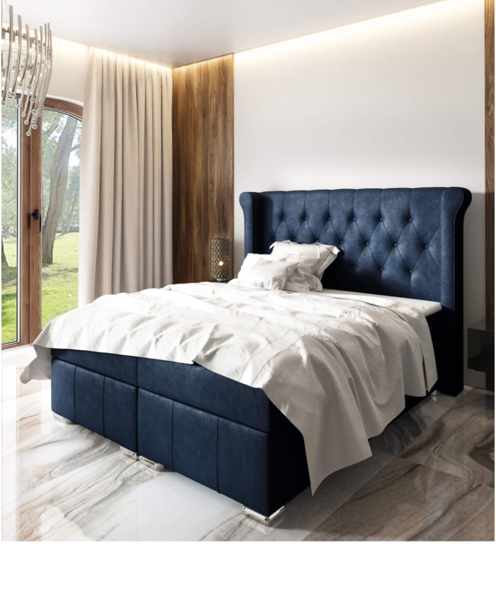 Łóżko kontynentalne Barcelona 140x200, tapicerowane, materac, topper, pojemnik, Lars