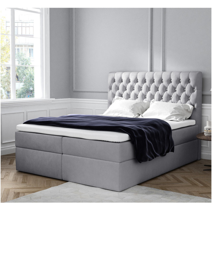 Łóżko kontynentalne Madison 140x200, tapicerowane, materac, topper, pojemnik, Lars