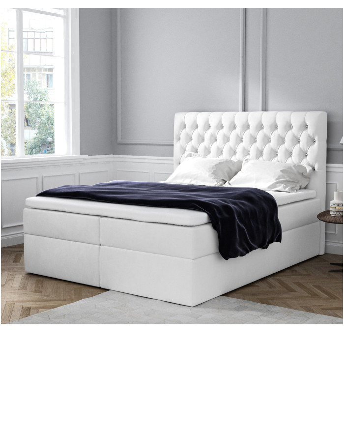 Łóżko kontynentalne Madison 140x200, tapicerowane, materac, topper, pojemnik, Lars