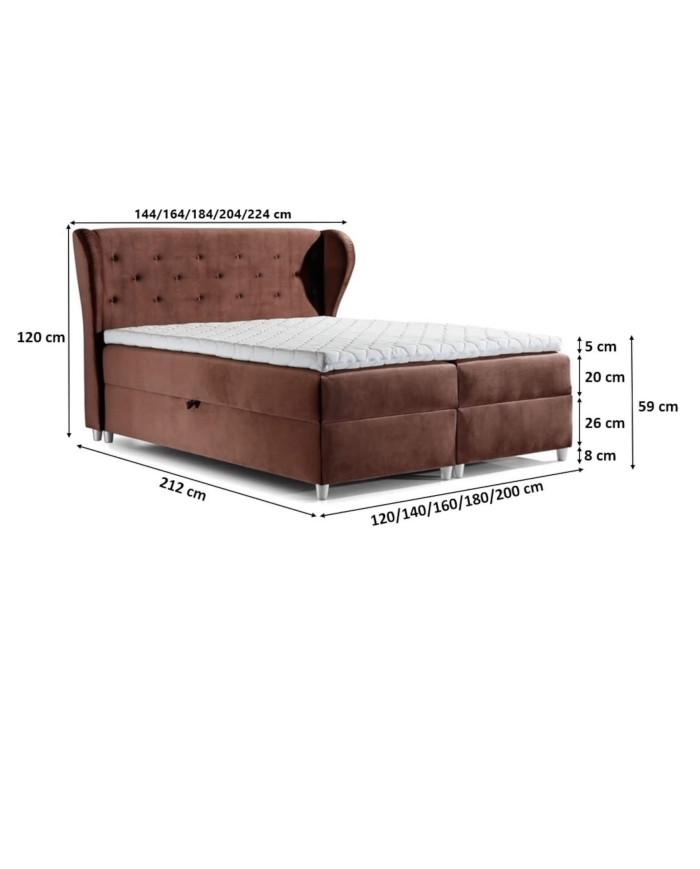 Łóżko kontynentalne Sapporo 120x200, tapicerowane, materac, topper, pojemnik, Lars