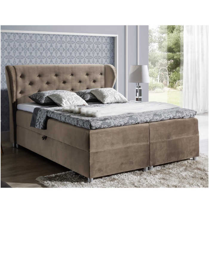 Łóżko kontynentalne Sapporo 160x200, tapicerowane, materac, topper, pojemnik, Lars