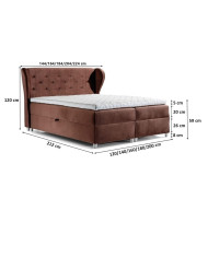 Łóżko kontynentalne Sapporo 180x200, tapicerowane, materac, topper, pojemnik, Lars