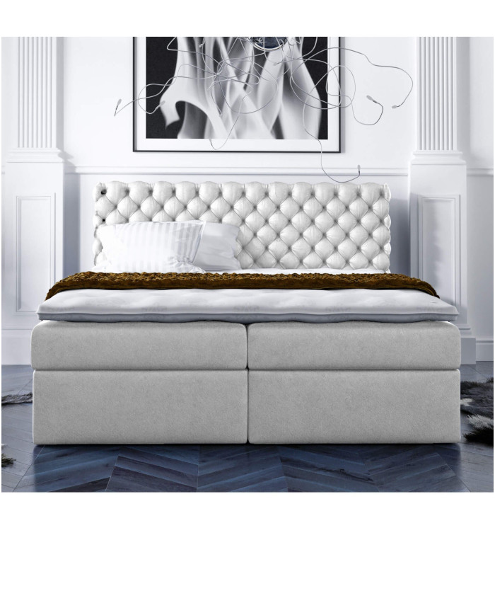 Łóżko kontynentalne Carlo 200x200, tapicerowane, materac, topper, pojemnik, Lars